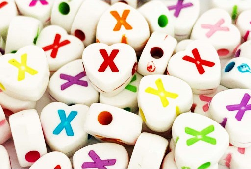 Acrylic Beads Heart Letter X Mix Color 7X7,5mm - 20pz