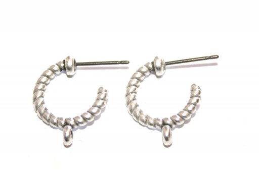 Earring Hoop Twisted With Vertical Ring - Silver 18,8x4mm - 2pcs