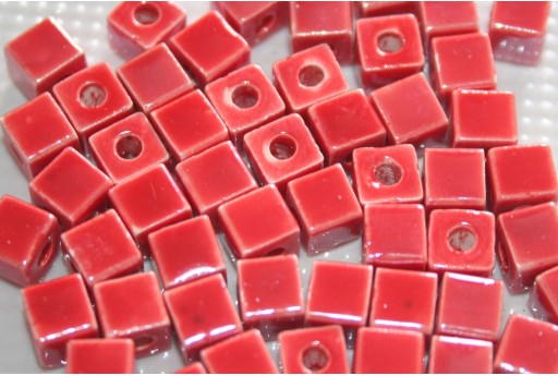 Perline in Ceramica Cubo - Rosso 6mm - 10pz