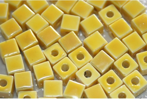 Ceramic Beads Cube - Yellow 6mm - 10pcs