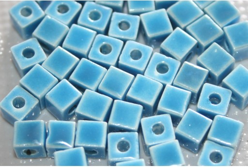 Perline in Ceramica Cubo - Blue 6mm - 10pz