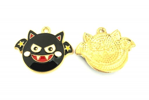 Metal Charms Halloween Bat - Black Gold 22x26mm - 2pcs