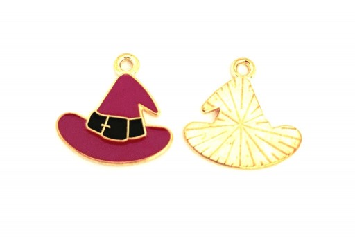 Charm Smaltato Halloween Cappello da Strega - Rosa Antico Oro 17x17mm - 2pz