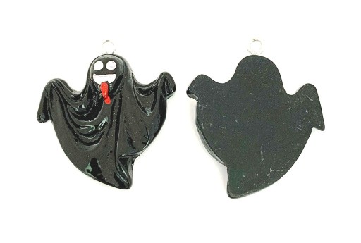 Halloween Black Ghost Resin Pendant 33x30mm - 2pcs