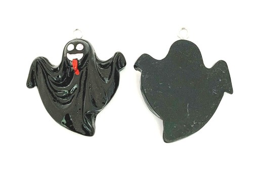 Pendente in Resina Halloween Fantasmino Nero 33x30mm - 2pz