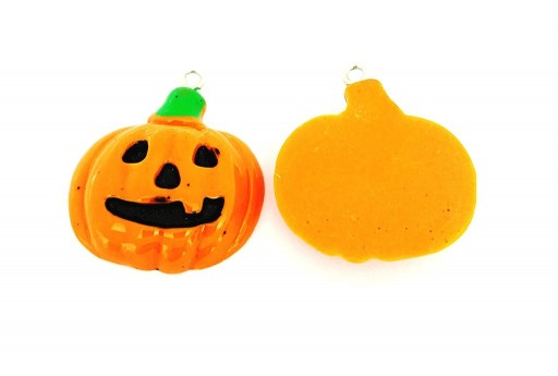 Halloween Pumpkin Orange Resin Pendant 30x26mm - 2pcs