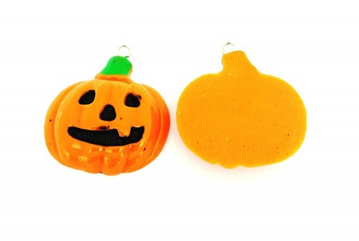 Pendente in Resina Halloween Zucca Arancio 30x26mm - 2pz