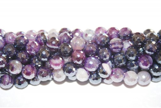Luster Purple Stripe Agate 128 Faceted Rounds 8mm - 48pcs