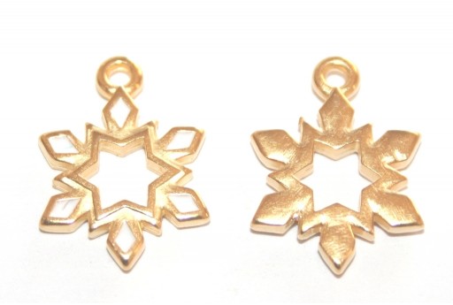 Metal Charms Christmas Snowflake - Gold White 12,5x17,4mm - 2pcs