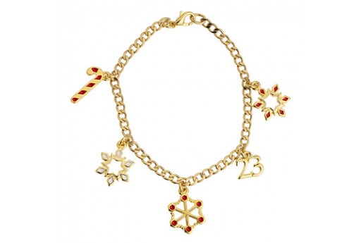 Metal Charms Christmas Snowflake - Gold Red 12,5x17,4mm - 2pcs 2