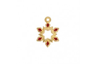 Metal Charms Christmas Snowflake - Gold Red 12,5x17,4mm - 2pcs