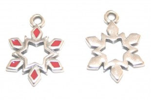 Metal Charms Christmas Snowflake - Silver Red 12,5x17,4mm - 2pcs