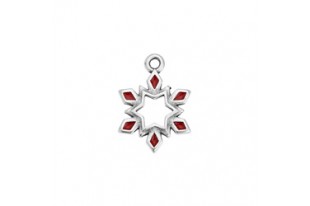 Metal Charms Christmas Snowflake - Silver Red 12,5x17,4mm - 2pcs