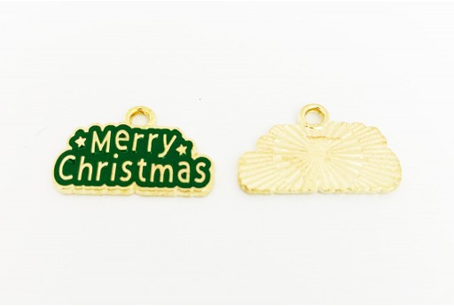 Merry Christmas Enamel Charms - Green 20x12,5mm - 2pcs