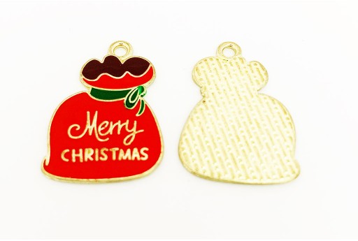 Christmas Sack Charms - Red Gold 21X16mm - 2pcs