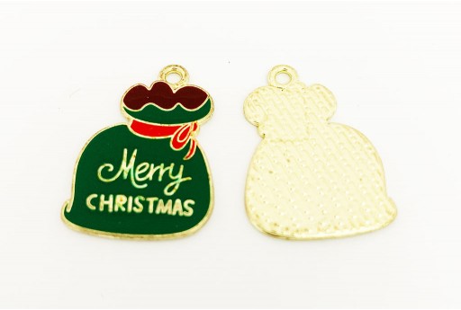 Charms Smaltato Sacco di Natale - Oro Verde 24X17mm - 2pz