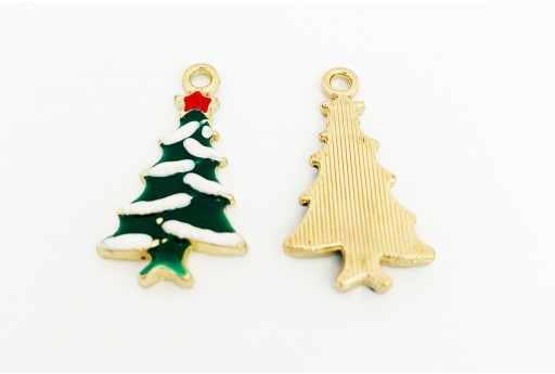 Charms Smaltato Albero di Natale - Oro Verde 26x15mm - 2pz