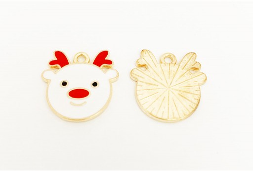 Metal Charms Christmas Reindeer - Gold White 18x17mm - 2pcs