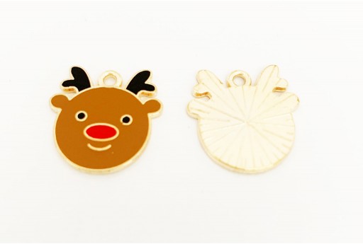 Metal Charms Christmas Reindeer - Gold Brown 18x17mm - 2pcs