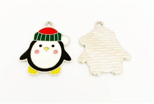 Metal Charms Christmas Penguin - Silver 22x18mm - 2pcs