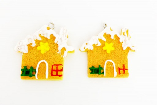 Resin Christmas Pendant - House 30x29mm - 2pcs