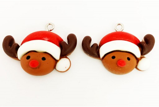 Resin Christmas Pendant - Reindeer 28x21mm - 2pcs