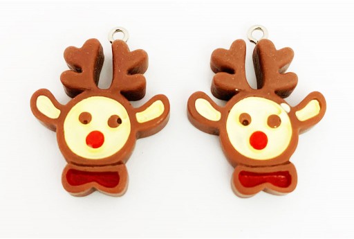 Resin Christmas Pendant - Reindeer 31x24mm - 2pcs