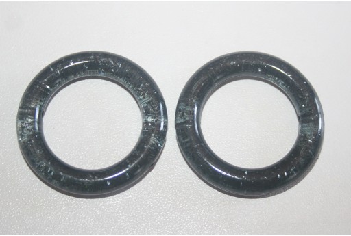 Perline Acrilico Nero Glitter Cerchio 34mm - 5Pz