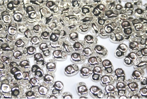 Superduo Beads Silver Plated 5x2,5mm - 5g