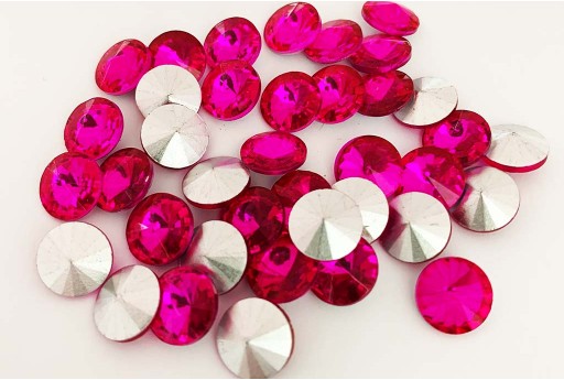 Glass Cabochon Crystal Round Fuchsia 12mm - 4pcs