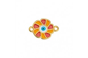 Flower Motif with 2 Rings - Gold Orange 18x13mm - 1pc