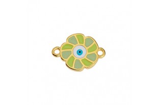 Flower Motif with 2 Rings - Gold Green 18x13mm - 1pc
