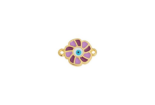 Flower Motif with 2 Rings - Gold Pink 18x13mm - 1pc