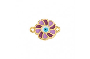 Flower Motif with 2 Rings - Gold Pink 18x13mm - 1pc