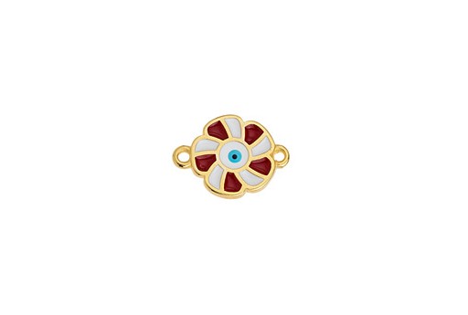 Flower Motif with 2 Rings - Gold Red 18x13mm - 1pc