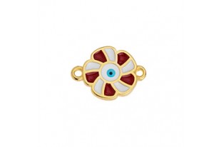 Flower Motif with 2 Rings - Gold Red 18x13mm - 1pc