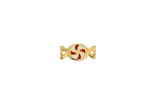 Candy Motif with 2 Rings - Gold Red 8X17mm - 1pc