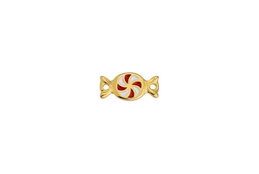 Candy Motif with 2 Rings - Gold Red 8X17mm - 1pc