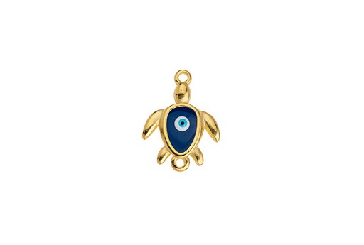Turtle with 2 Rings - Gold Blue 15x20mm - 1pc