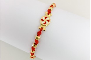 Candy Motif with 2 Rings - Gold Red 8X17mm - 1pc