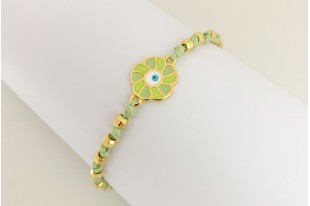 Flower Motif with 2 Rings - Gold Green 18x13mm - 1pc