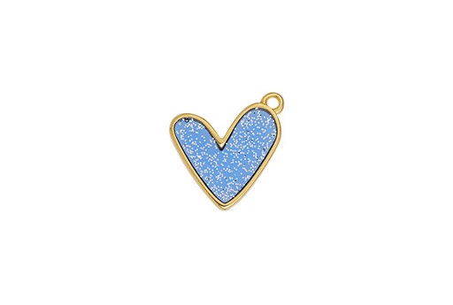 Heart Motif Vitraux Pendant - Blue Gold 19x19mm - 2pcs