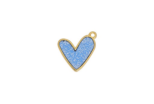 Pendente Cuore in Vetro con Glitter - Blue Oro 19x19mm - 2pz