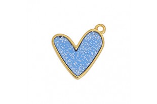 Heart Motif Vitraux Pendant - Blue Gold 19x19mm - 2pcs