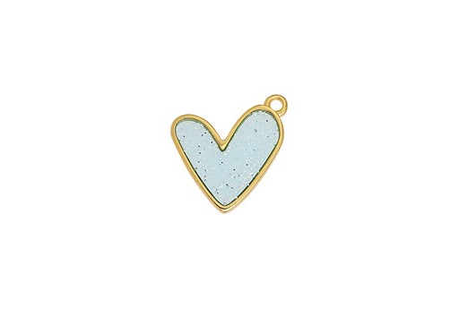 Pendente Cuore in Vetro con Glitter - Aquamarine Oro 19x19mm - 2pz