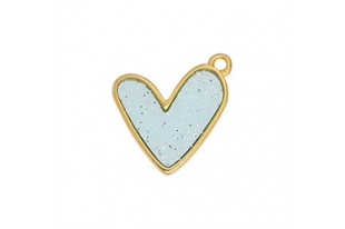 Heart Motif Vitraux Pendant - Aquamarine Gold 19x19mm - 2pcs