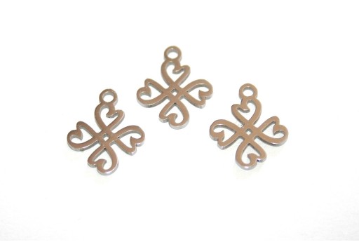Stainless Steel Heart with Clover Charms 14x12mm - 2pcs