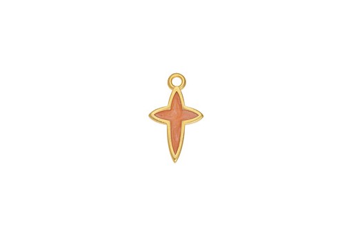 Motif Cross Star Pendant - Gold Coral 11,5x19mm - 2pcs