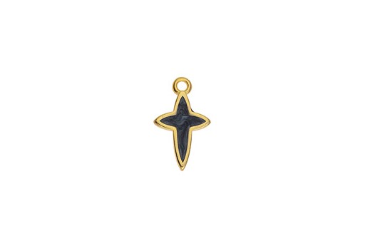 Motif Cross Star Pendant - Gold Black 11,5x19mm - 2pcs