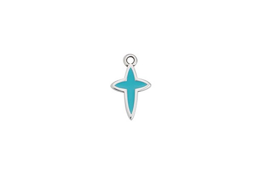 Motif Cross Star Pendant - Silver Turquoise 11,5x19mm - 2pcs